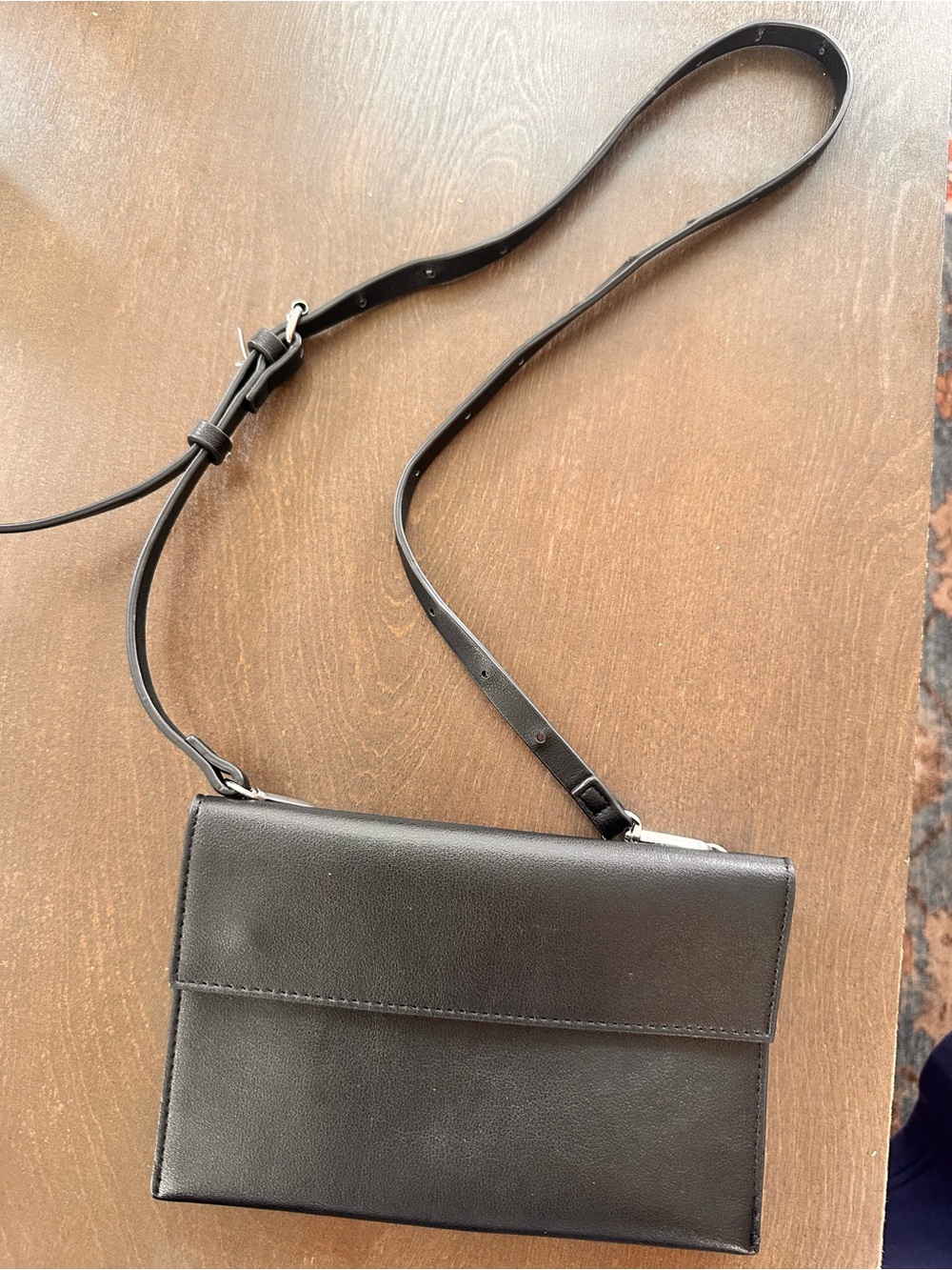 Black faux Leather Crossbody small Bag - adjustable strap